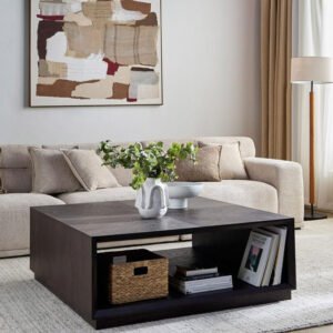 Luxury Luxe Modern Square Coffee Table with Storage, 120x120x45 cm, Dark Wood MDF Veneer (WENGE)