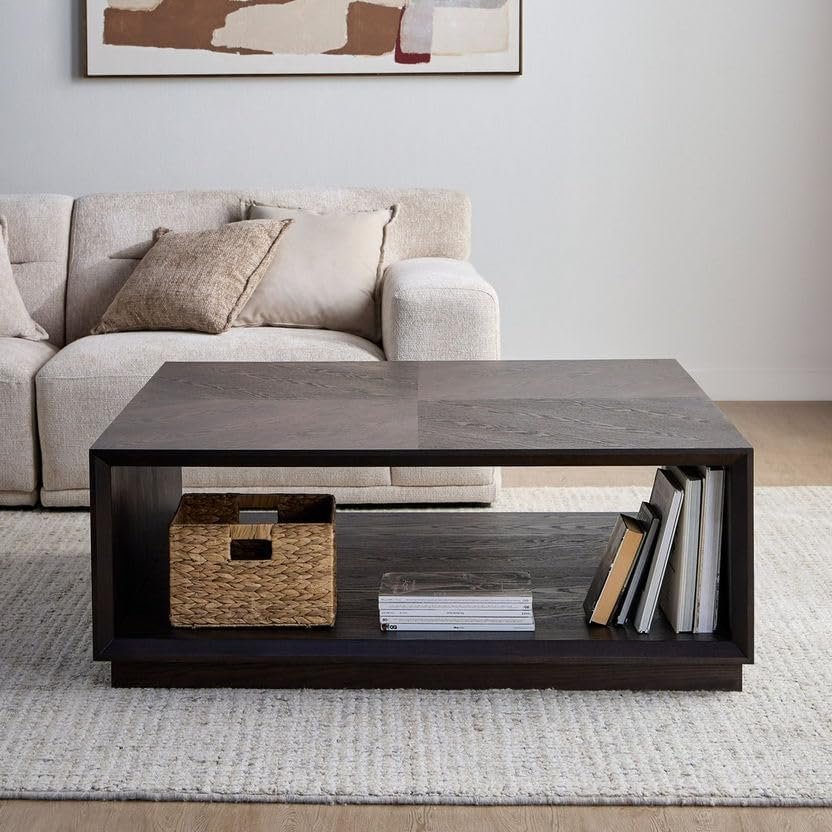 Luxury Luxe Modern Square Coffee Table with Storage, 120x120x45 cm, Dark Wood MDF Veneer (WENGE) - Image 3