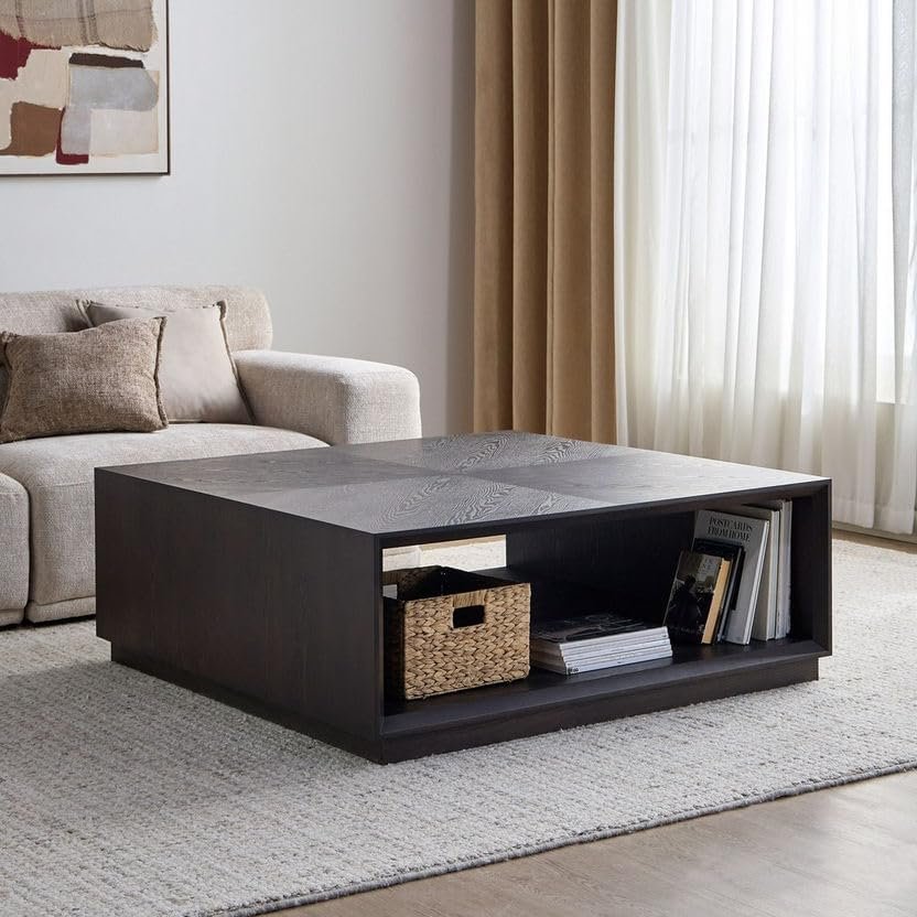 Luxury Luxe Modern Square Coffee Table with Storage, 120x120x45 cm, Dark Wood MDF Veneer (WENGE) - Image 6
