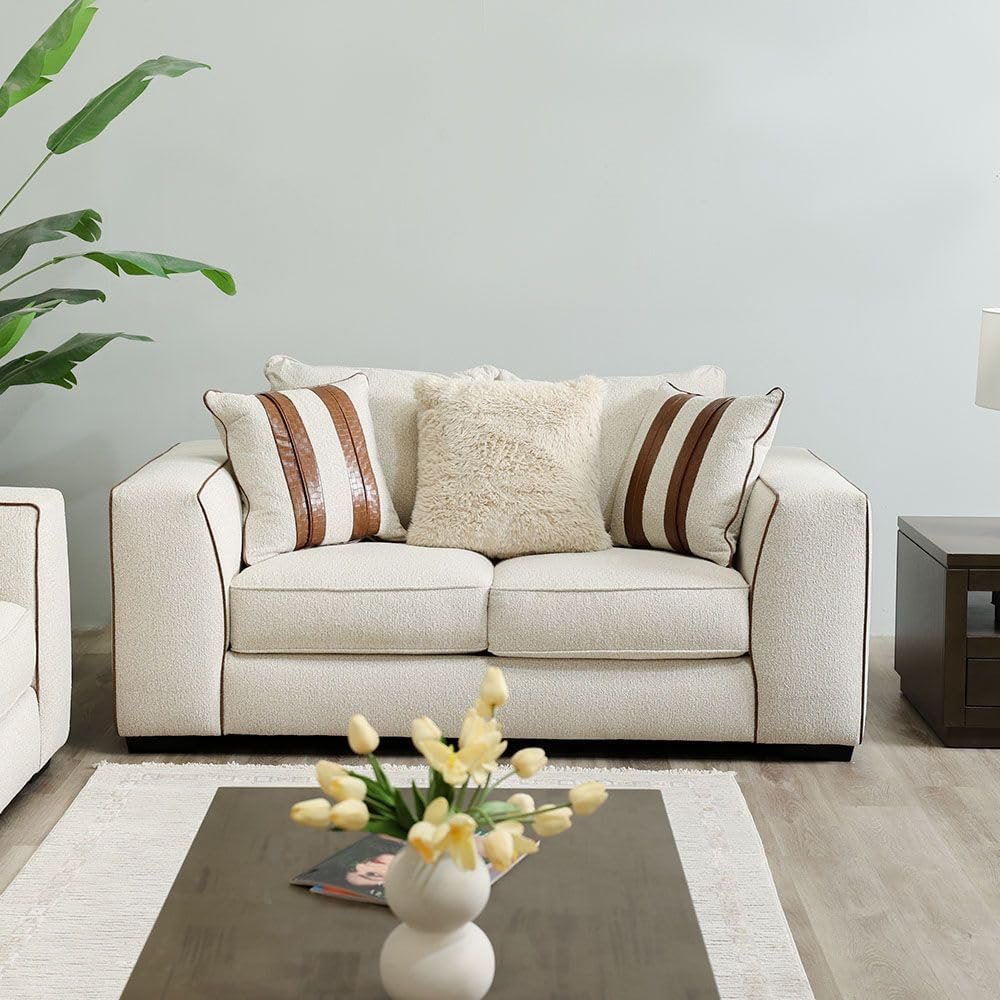 LUXURY LUXE Trix 2-Seater Modern Fabric Sofa in Beige – Plush, Durable & Stylish for Contemporary Living Rooms