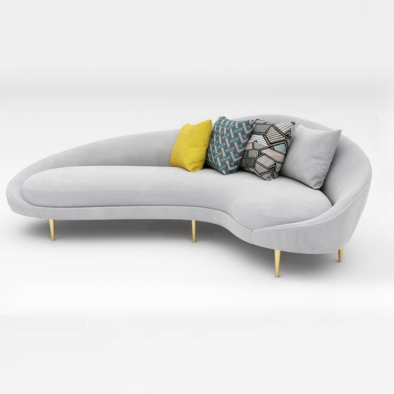 Luxury Luxe Dutch Velvet Arc Sofa Set: Grey Pink Modular Sectional With Curved Stool for Living Room & Office (Grey, Three-seaters 185cm)