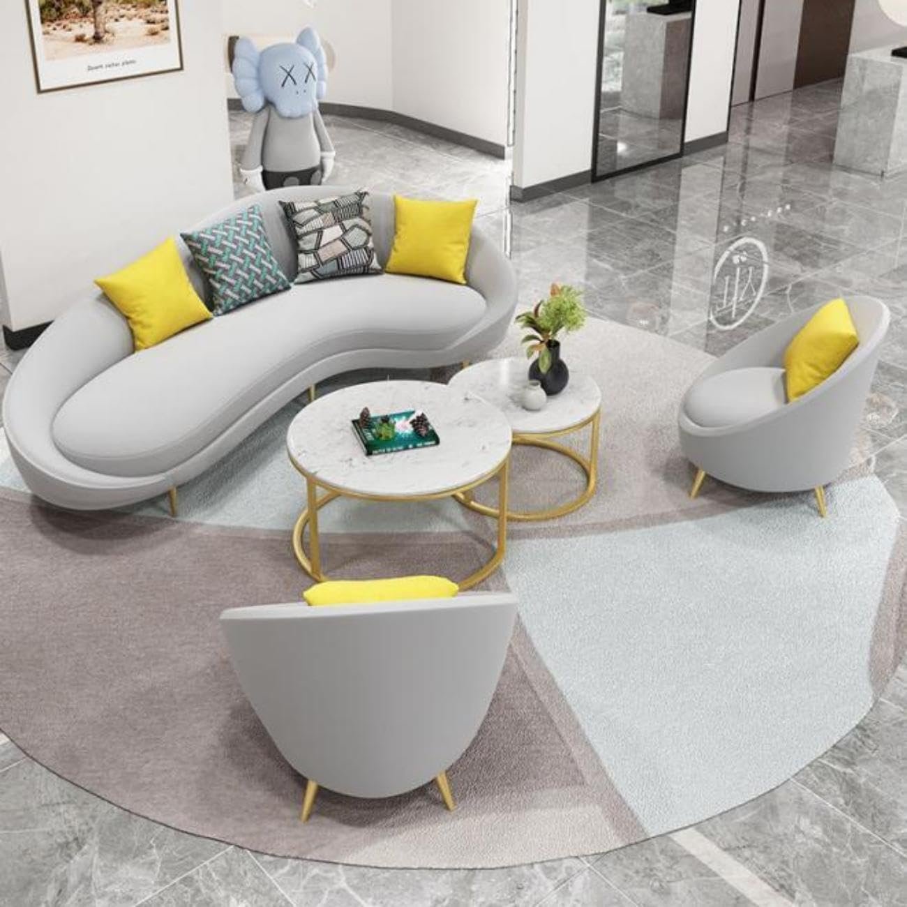 Luxury Luxe Dutch Velvet Arc Sofa Set: Grey Pink Modular Sectional With Curved Stool for Living Room & Office (Grey, Three-seaters 185cm) - Image 2