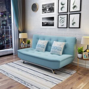 Luxury Luxe Beige Fabric Multifunction Folding Foam Sofa Bed – 3-Seater, Convertible, No Assembly Required, Modern Design, Comfortable Sofa Bed for Living Room (Light Blue)