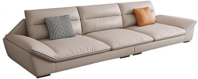 Luxury Luxe Modern L-Shape Tan Sofa Chaise, Modular Sofa with Flared Arms, Pillow Back,3 Seater to 5 Seater Water & Stain Resistant, Tech Cloth Upholstery (Without Chaise: 240 cm x 85 cm x 80 cm)
