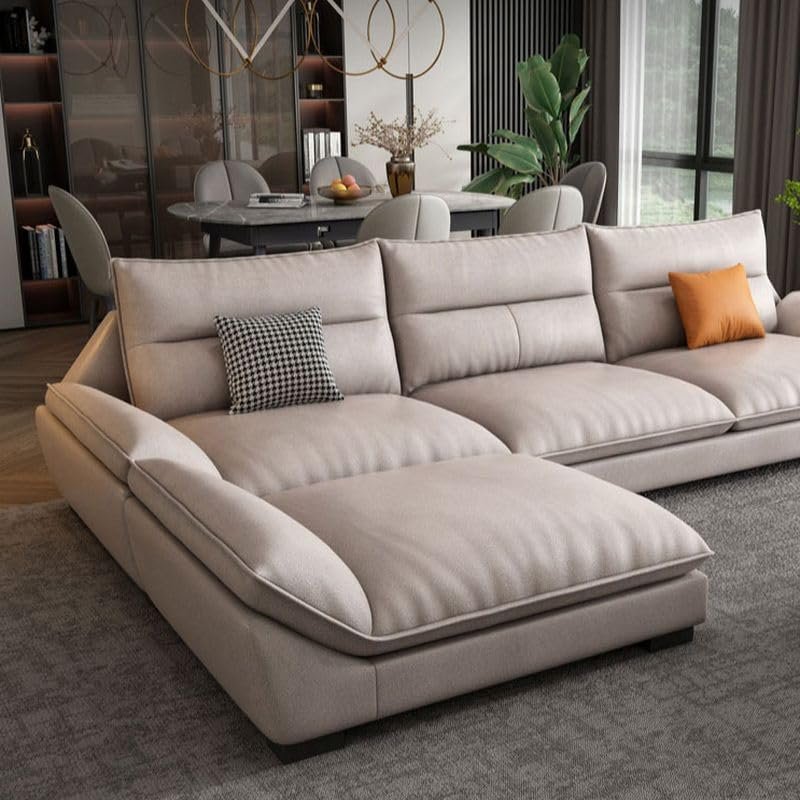 Luxury Luxe Modern L-Shape Tan Sofa Chaise, Modular Sofa with Flared Arms, Pillow Back,3 Seater to 5 Seater Water & Stain Resistant, Tech Cloth Upholstery (Without Chaise: 240 cm x 85 cm x 80 cm) - Image 2