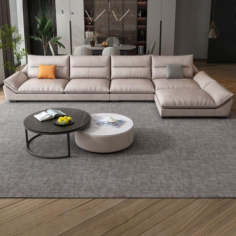 Luxury Luxe Modern L-Shape Tan Sofa Chaise, Modular Sofa with Flared Arms, Pillow Back,3 Seater to 5 Seater Water & Stain Resistant, Tech Cloth Upholstery (Without Chaise: 240 cm x 85 cm x 80 cm) - Image 8