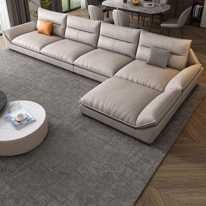 Luxury Luxe Modern L-Shape Tan Sofa Chaise, Modular Sofa with Flared Arms, Pillow Back,3 Seater to 5 Seater Water & Stain Resistant, Tech Cloth Upholstery (Without Chaise: 240 cm x 85 cm x 80 cm) - Image 9