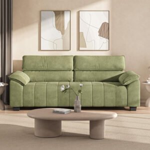 Luxury Luxe Comfy 3-Seater Sofa Couch with Deep Seats – Modern Corduroy Sofa for Living Room, Apartment & Lounge | Stain-Resistant, Scratch-Resistant, Removable Covers | Green, Grey & Beige (Green)