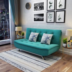 Luxury Luxe Beige Fabric Multifunction Folding Foam Sofa Bed – 3-Seater, Convertible, No Assembly Required, Modern Design, Comfortable Sofa Bed for Living Room (Blue)