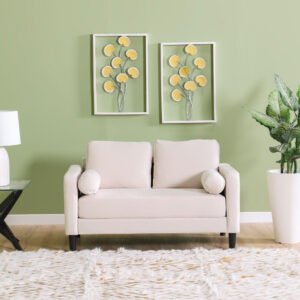 LUXURY LUXE Mugen 2-Seater Fabric Sofa - Cream | Modern Compact Sofa with Scatter Cushions, Ergonomic Design & Versatile Style for Living Rooms