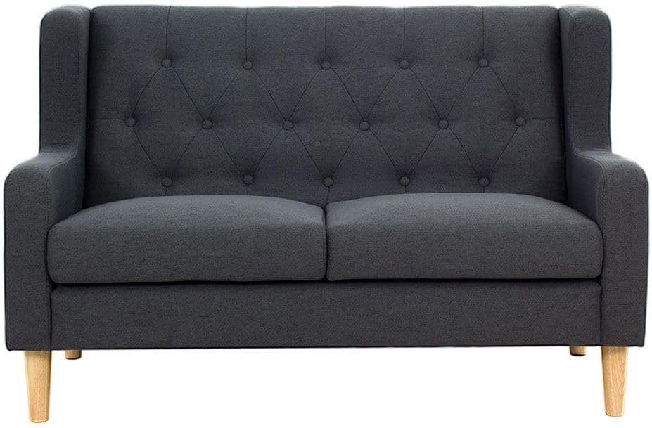 LUXURY LUXE Zirco 2-Seater Fabric Sofa - Dark Grey | Button-Tufted Back, Solid Wood Frame & Foam Cushions | Modern Living Room, Apartment Furniture