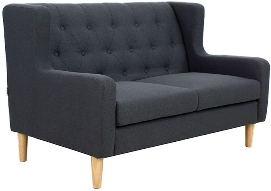 LUXURY LUXE Zirco 2-Seater Fabric Sofa - Dark Grey | Button-Tufted Back, Solid Wood Frame & Foam Cushions | Modern Living Room, Apartment Furniture - Image 3