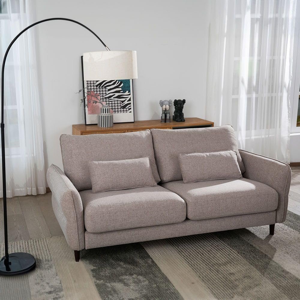 LUXURY LUXE Armstrong 2-Seater Fabric Sofa - Grey | Foam & Fiber Cushioning | Modern Sleek Design for Living Room, Apartment