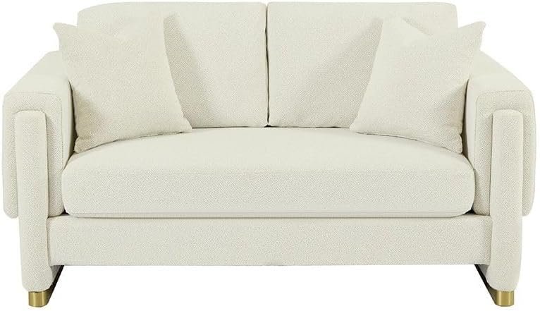 Luxury Luxe Eltham 2-Seater Modern Sofa | White Fabric Upholstery | Solid Wood Frame & Pocketed Springs