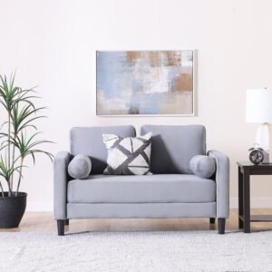 LUXURY LUXE Mugen 2-Seater Fabric Sofa - Cool Grey | Modern Compact Design with Scatter Cushions | Premium Comfort for Stylish Living Spaces