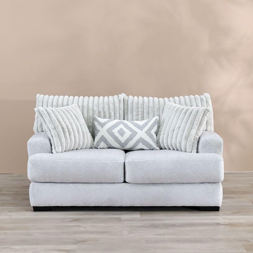 LUXURY LUXE Tron 2-Seater Fabric Sofa - Grey | Modern Minimalist Design, Plush Cushions | Compact Living Room, Office Furniture - Image 3