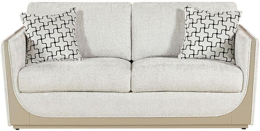 LUXURY LUXE Westeros 2-Seater Fabric Sofa - Light Beige/Champagne | Solid Wood Frame, Foam Cushioning & Scatter Pillow | Elegant Living Room, Apartment Furniture