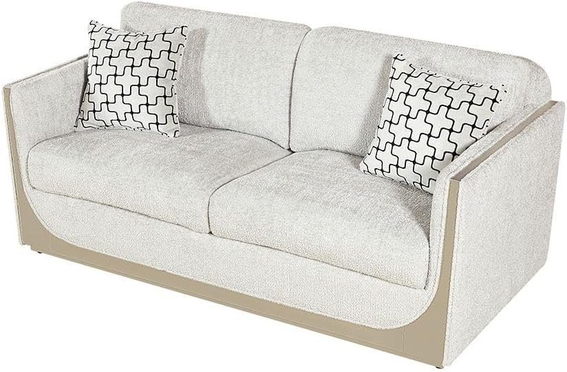 LUXURY LUXE Westeros 2-Seater Fabric Sofa - Light Beige/Champagne | Solid Wood Frame, Foam Cushioning & Scatter Pillow | Elegant Living Room, Apartment Furniture - Image 3