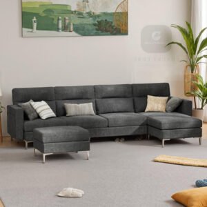 Luxury Luxe Modular L-Shaped Sectional Sofa with Chaise & Ottoman | 6-Seater Reversible Fabric Sofa Set | Modern Memory Foam Living Room Furniture (Grey, RIGHT L SHAPE)