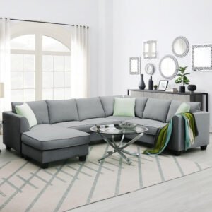 Karnak Adeline Polyester 6 Seater Sofa Couch Set Modern Design Design Sectional Sofa Couch Set For Living Room â€“ Grey