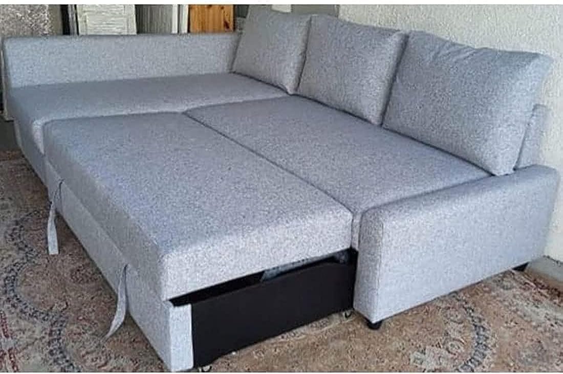 Karnak Convertible Sofa Couch Cum Bed L-Shape Corner Sofa Couch Plus Diwan Bed with Storage Box & Cushion for Living Room, Home, Office, Apartment, Studio Room Size 215x150x75 cm - Grey