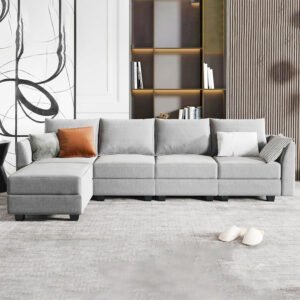 Karnak Avril Sectional Sofa Couch Modern Design Design Polyester Sofa Couch For Living Room Color (Grey - 4 Seater)