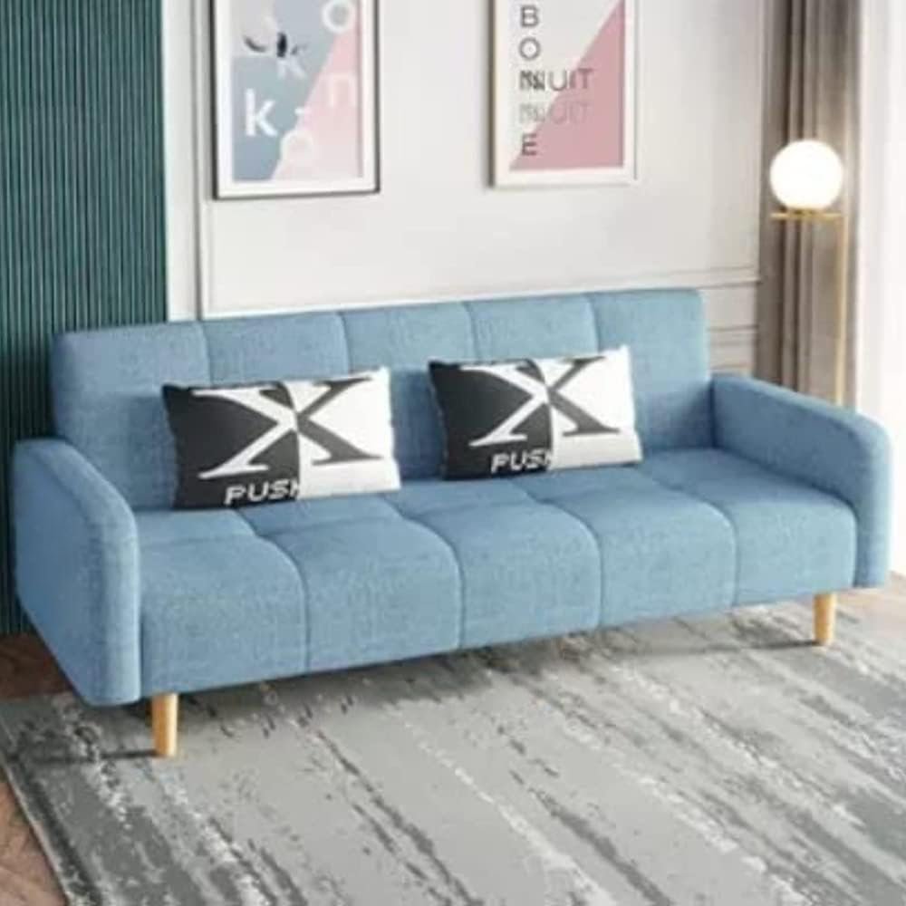 Karnak 2 Seater Sofa Couch, Upholstered Couch for Living Room, Modern Design Sofa Couch with Linen Tufting & Wooden Legs Couch for Living Room Color (Light Blue)