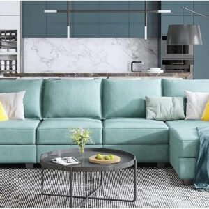 Karnak Avril Sectional Sofa Couch Modern Design Design Polyester Sofa Couch For Living Room Color (Sky Blue - 4 Seater)