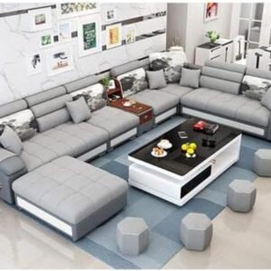 Karnak Sectional Sofa Couch | Modern Corner Sofa Set for Living Room | Fabric Upholstered Sofa with Solid Wood Frame | Grey Upholstery Sofa Couch