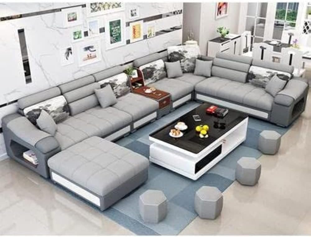 Karnak Sectional Sofa Couch | Modern Corner Sofa Set for Living Room | Fabric Upholstered Sofa with Solid Wood Frame | Grey Upholstery Sofa Couch