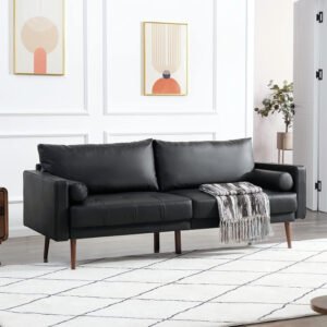 Karnak Brooklyn Leather 2-Seater Sofa Couch Set Modern Design Design Sofa Couch For Living Room Color (Black)