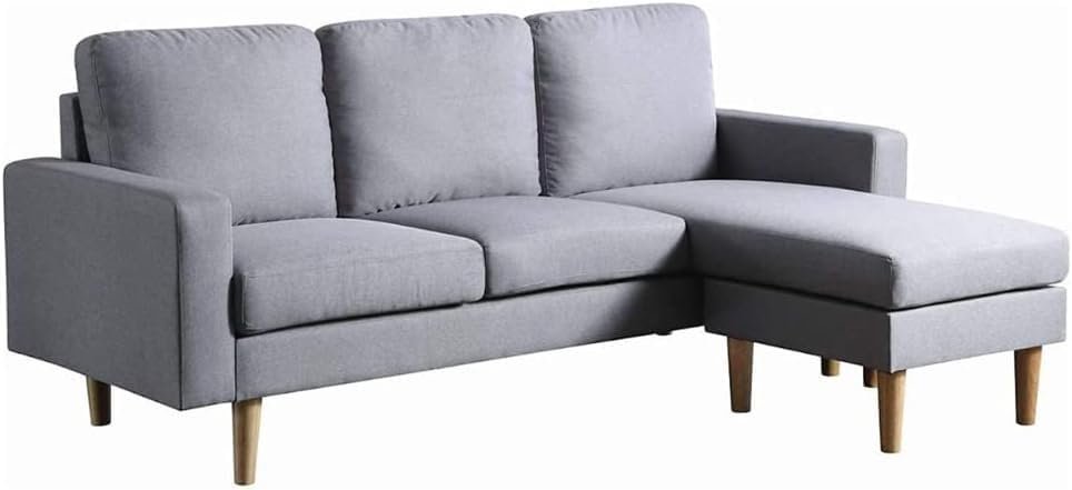 Karnak L-Shaped Sectional Sofa Couch, Wood Legs Modern Design Corner Sofa Couch Convertible For Studio, Living room furniture Color (Light Grey) for Living Room Furniture