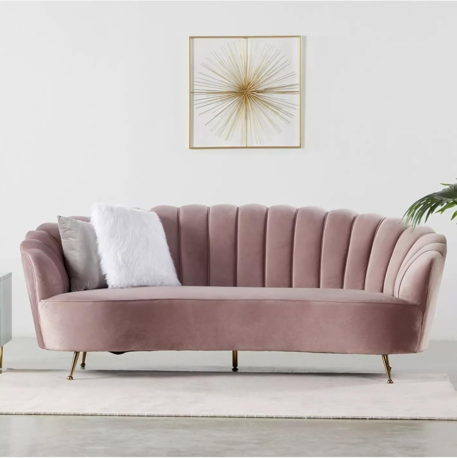 3-Seater Velvet Upholstery Sofa Couch A Perfect Blend of Comfort and Style - Light Pink for Living Room Furniture - Image 3