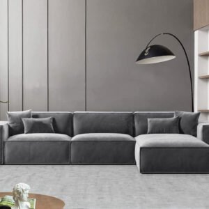 Karnak Sectional L-Shaped Luxury Sofa Couch For Living Room Solid Wood Corner Modern Design Design Couch, Velvet Upholstery Upholstered Color (Grey)