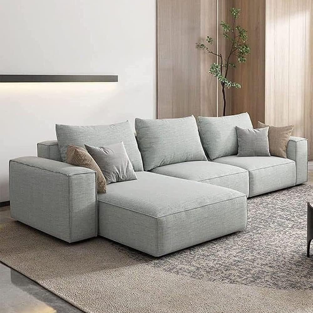 Karnak Rabia 3-Seater L-Shape Linen Sofa Couch Living Room Furniture (Light Grey)