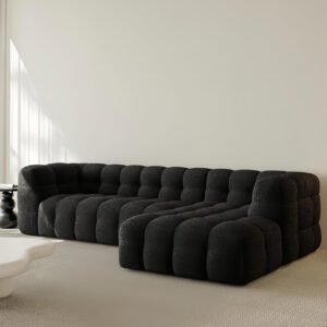 Karnak Rayah Fleece Fabric Upholstery Overstuffed Comfortable Multifunction L-shaped Sofa Couch Chair Set - BLACK 300cm for Living Room Furniture