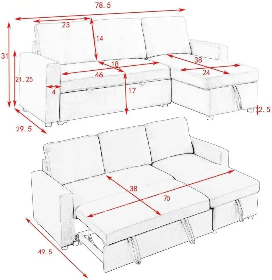 Karnak 3 Seater Diwan Sofa Couch Bed With Cushions L-Shaped Storage Space | Convertible Living Room Furniture Beige 210X160X95 Cm - Image 2
