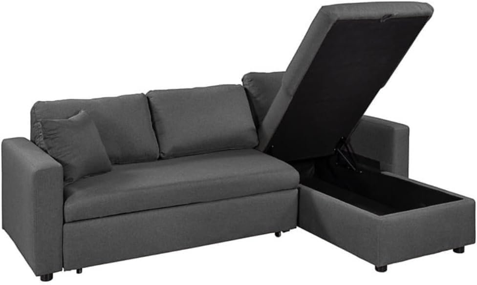 Karnak Hunter 3-Seater Fabric Upholstery Corner Sofa Couch Cum Bed L-Shaped Storage Space Convertible Living Room Furniture (Grey) - Image 3