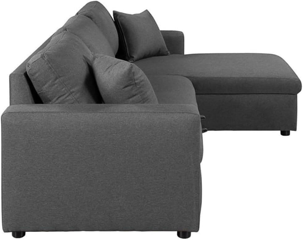Karnak Hunter 3-Seater Fabric Upholstery Corner Sofa Couch Cum Bed L-Shaped Storage Space Convertible Living Room Furniture (Grey) - Image 4
