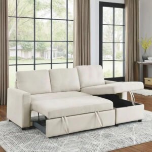 Karnak Diwan Sofa Couch Cum Bed With Cushions L-Shaped Storage Space | Convertible Living Room Furniture (OFF WHITE)