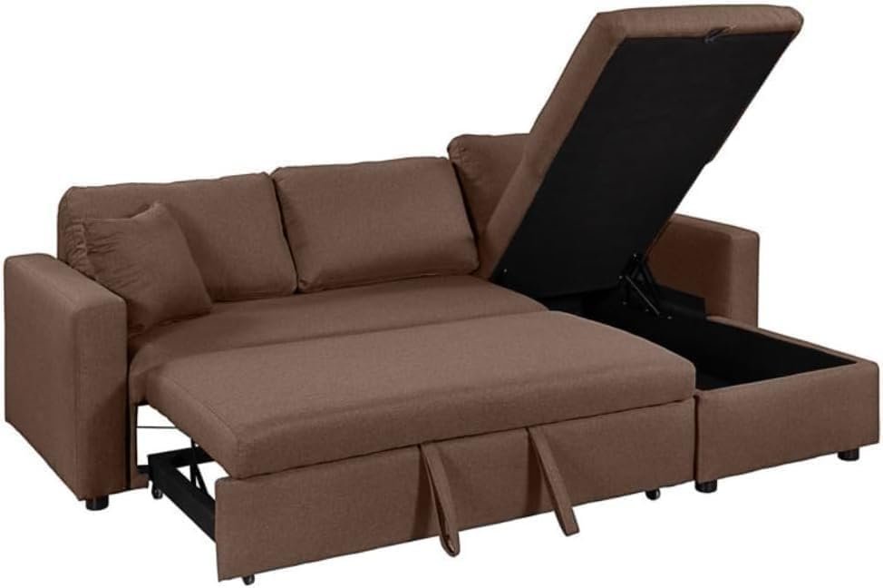 Karnak Diwan Sofa Couch Cum Bed With Cushions L-Shaped Storage Space | Convertible Living Room Furniture. (BROWN, WITH ASSEMBLY) - Image 3