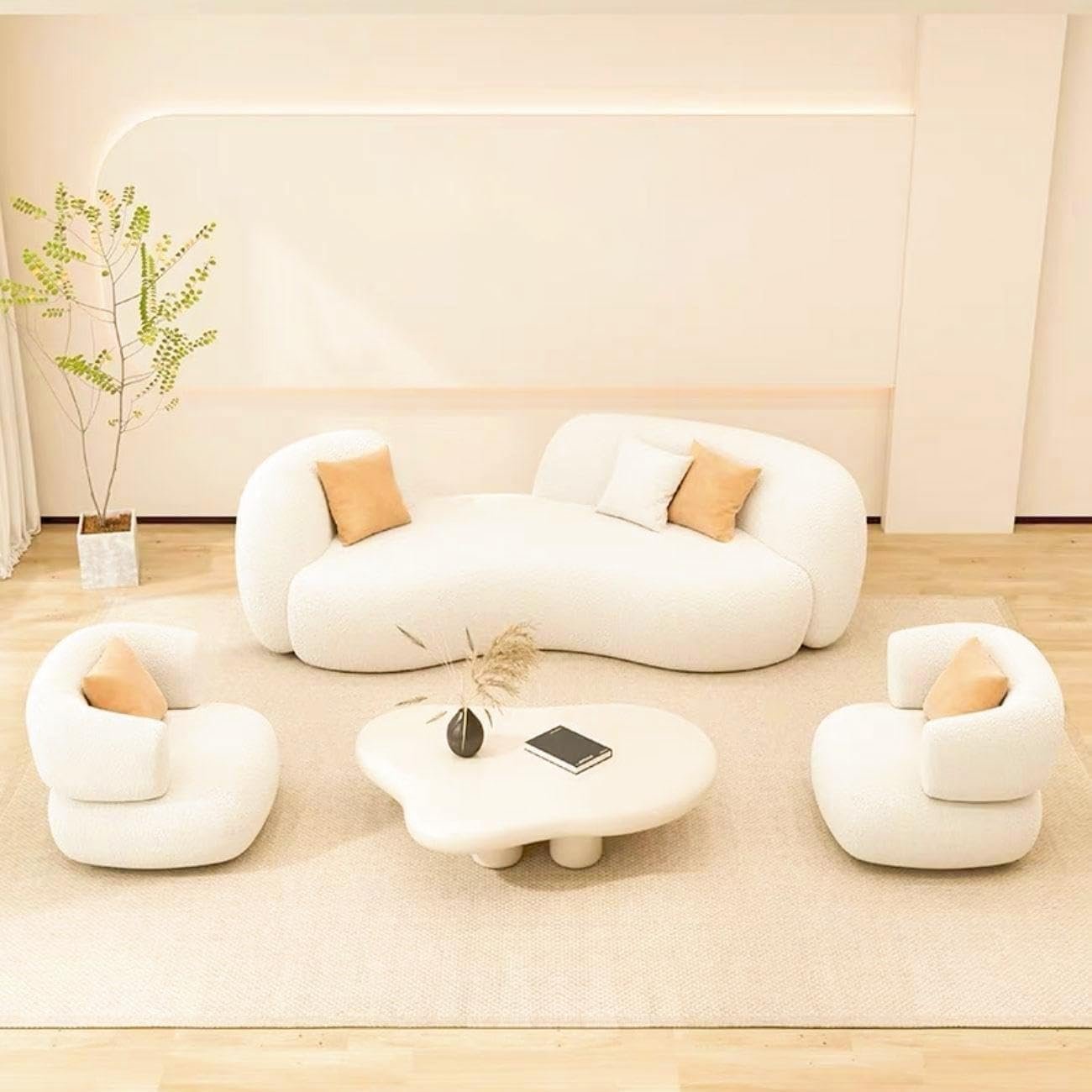 Karnak Home 1PCS Fleece Fabric Upholstery Overstuffed Comfortable Multifunction Arc-shaped Sofa Couch set, Wood Furniture for Home living, Bedroom, Office With Pillow - (Beige, Three seats 200cm) - Image 5