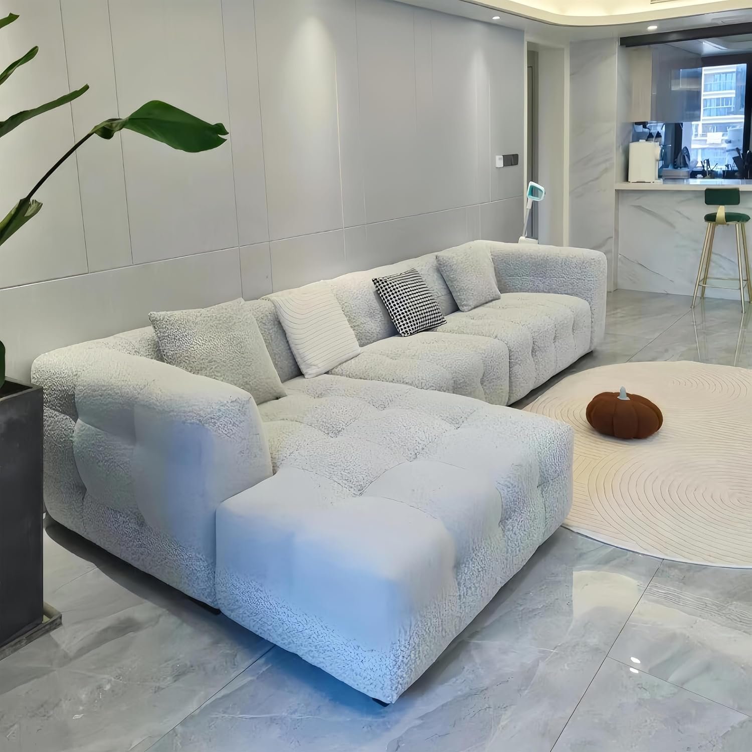 Luxury Luxe Multifunctional L-Shaped Fleece Sofa Set | Overstuffed Modular Cloud Design, Solid Wood Frame |Single/Double/Three/Four-Seater Options (Grey, Single Seater: 120 cm)