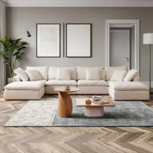 Luxury Luxe U-Shape Modular Sectional Sofa Set, Modern Nordic Velvet Fabric with Down Filling, Backless L-Shape Design, Customizable Configurations for Living Room, Apartment, Hotel