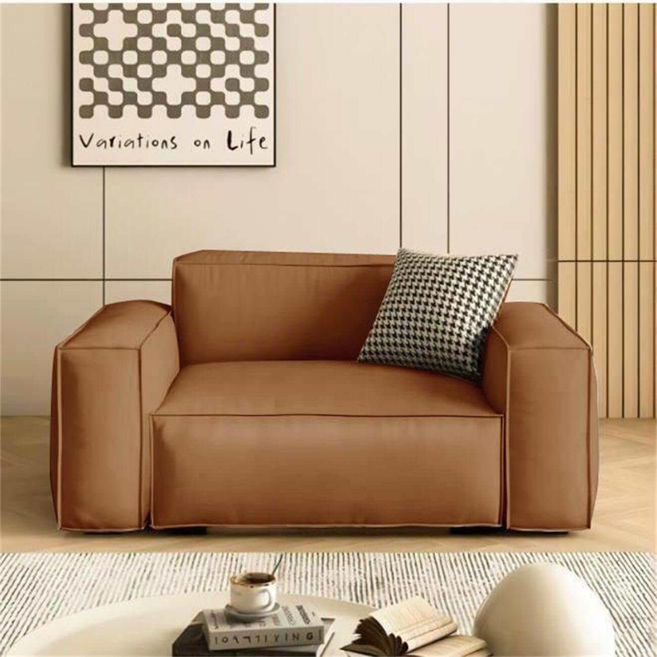 Luxury Luxe Modern PU Leather Sofa Set - Multifunctional Sectional Couch for Living Room & Office, Brown/Beige/Black, 1.25m-3.0m Sizes (Brown, Double-seaters 1.9m) - Image 3