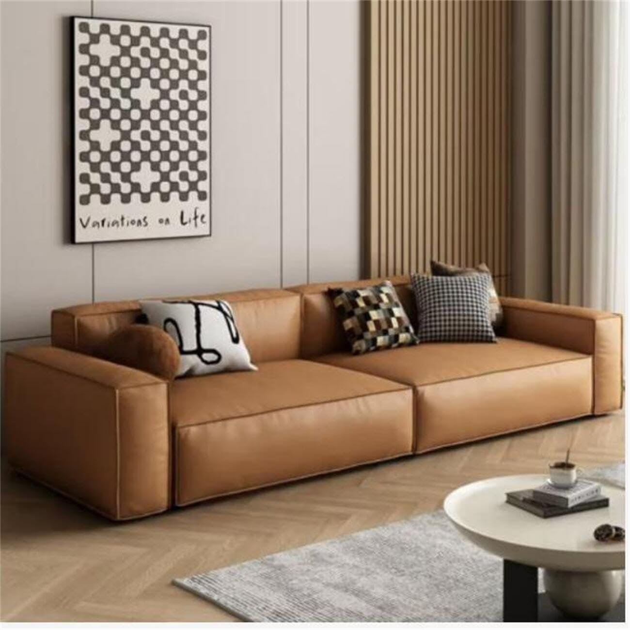 Luxury Luxe Modern PU Leather Sofa Set - Multifunctional Sectional Couch for Living Room & Office, Brown/Beige/Black, 1.25m-3.0m Sizes (Brown, Double-seaters 1.9m) - Image 4