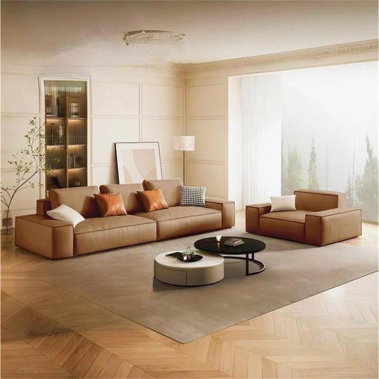 Luxury Luxe Modern PU Leather Sofa Set - Multifunctional Sectional Couch for Living Room & Office, Brown/Beige/Black, 1.25m-3.0m Sizes (Brown, Double-seaters 1.9m) - Image 5