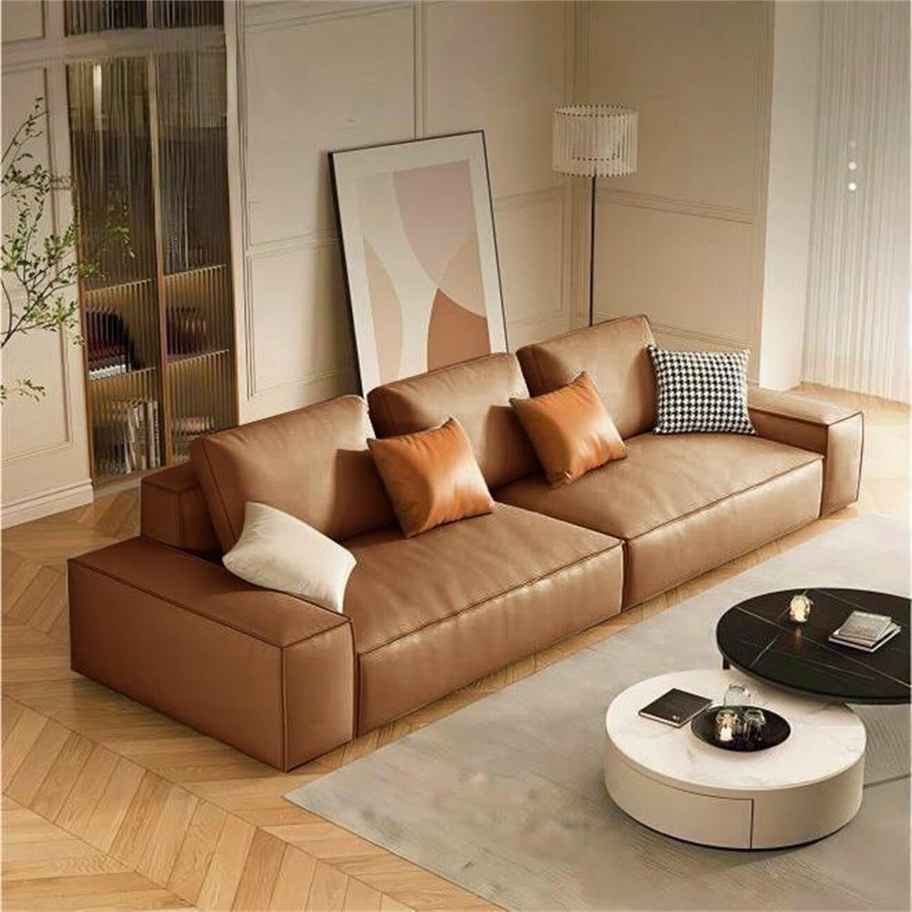 Luxury Luxe Modern PU Leather Sofa Set - Multifunctional Sectional Couch for Living Room & Office, Brown/Beige/Black, 1.25m-3.0m Sizes (Brown, Double-seaters 1.9m) - Image 6