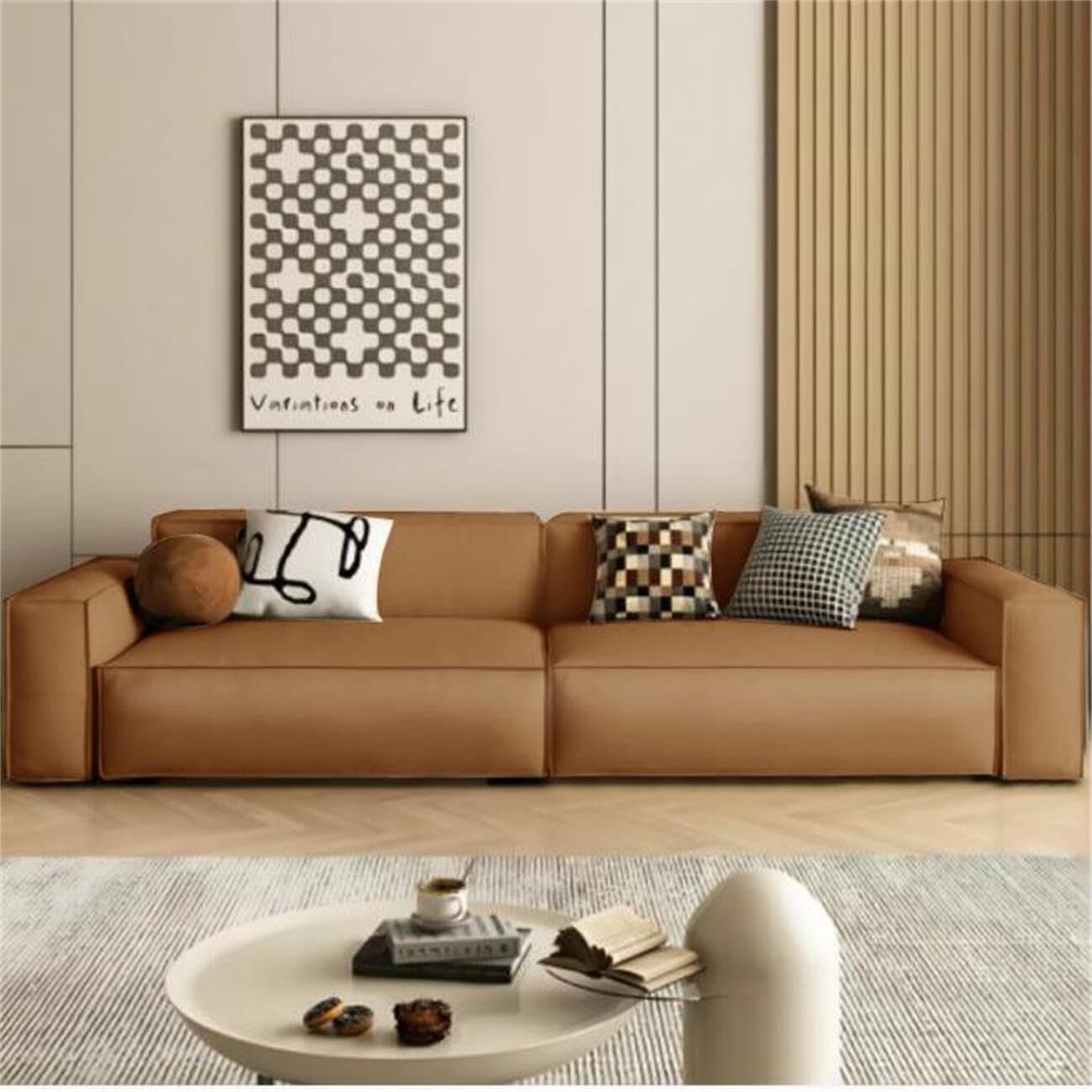 Luxury Luxe Modern PU Leather Sofa Set - Multifunctional Sectional Couch for Living Room & Office, Brown/Beige/Black, 1.25m-3.0m Sizes (Brown, Double-seaters 1.9m) - Image 7