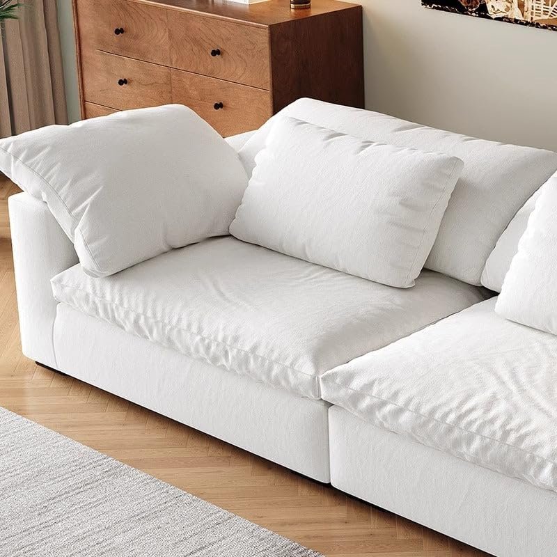 Luxury Luxe Cloud Sectional Sofa Set: Off-White Linen Cotton Modular Sofa with Footstool & Corner Options, 2-6 Seater Living Room Couch (Three Seaters (345 cm) + Footstool) - Image 4
